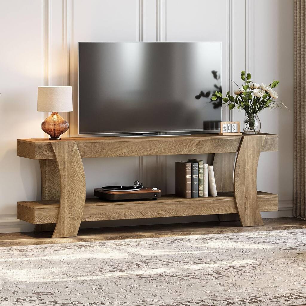 63" TV Stand with Storage, Farmhouse Wooden Media Console for 55/60/65/70-Inch TVs