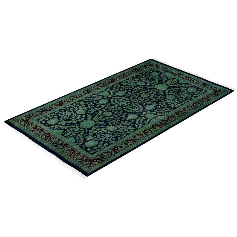 Overton Hand Knotted Wool Vintage Inspired Modern Contemporary Overdyed Black Area Rug - 3' 1" x 5' 5"