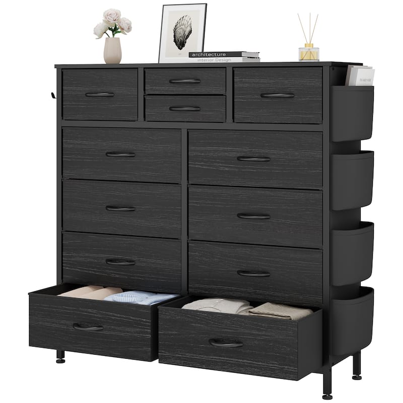 12 Drawer Dresser Fabric Tall Dressers for Bedroom Chest of Drawers - Black Wood Grain - 12-drawer