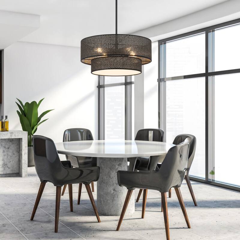 GetLedel 18-in Boho 4-Light Hand-woven Drum Chandelier - 18"