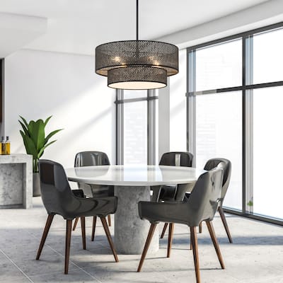 GetLedel 18-in Boho 4-Light Hand-woven Drum Chandelier - 18"
