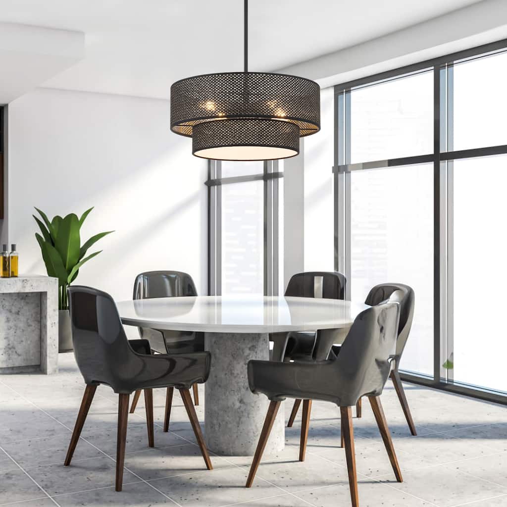 GetLedel 18-in Boho 4-Light Hand-woven Drum Chandelier - 18"