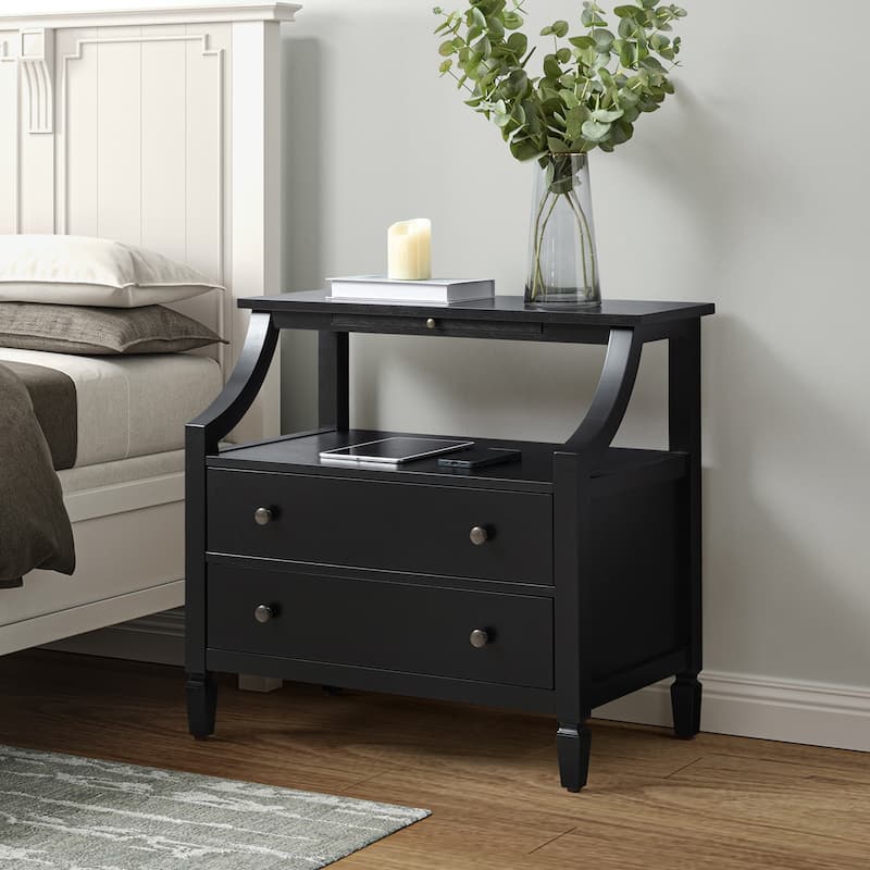 Jennifer 2 - Drawer Nightstand with Built-In Outlets and Pull-out Tray by HULALA HOME - Black
