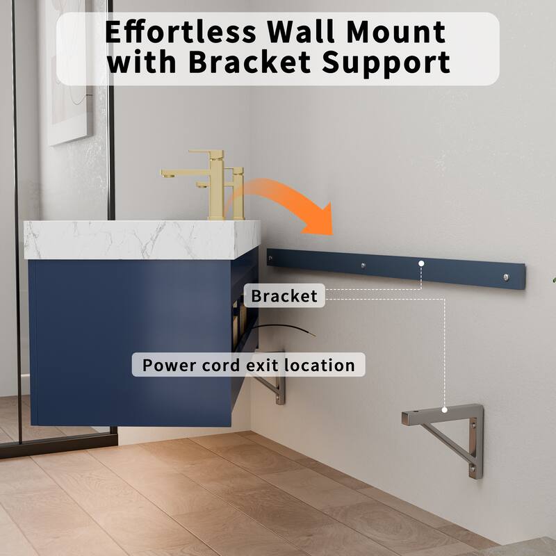 60" Wall-Mount Double Vanity with LED Light. - 60 inch