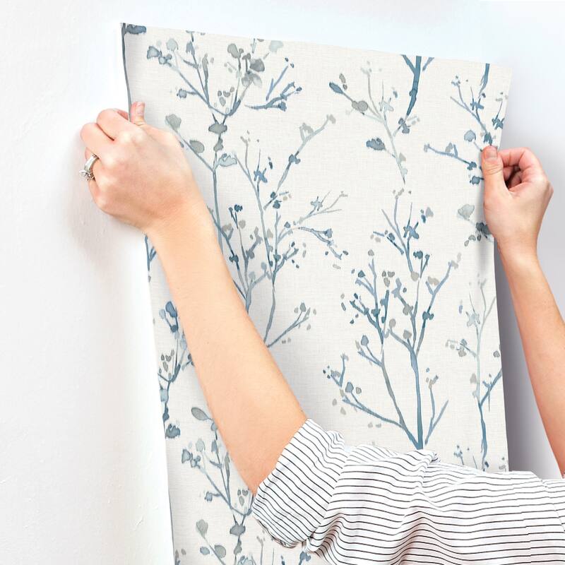 A-Street Prints Silverling Blue Budding Branches Wallpaper