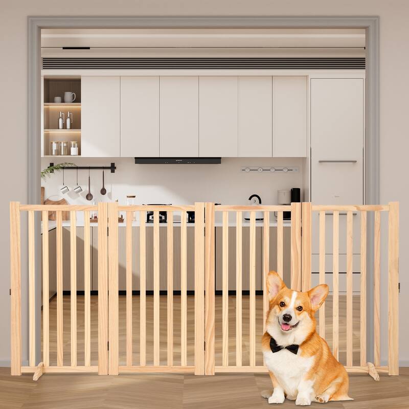 Wooden Freestanding Dog Gate, Collapsible Pet Gate with Support Feet, Indoor Dog Fence for The House,Doorways, Stairs,