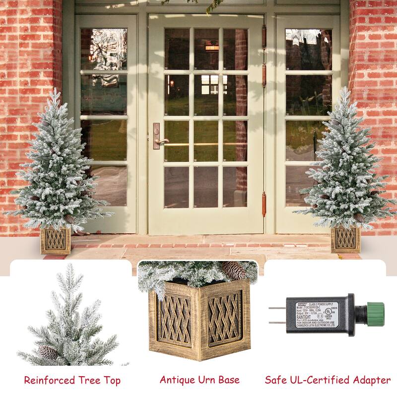 Gymax 2PCS 4 FT Artificial Xmas Tree Flocked Christmas Tree w/ 231 PE - See Details