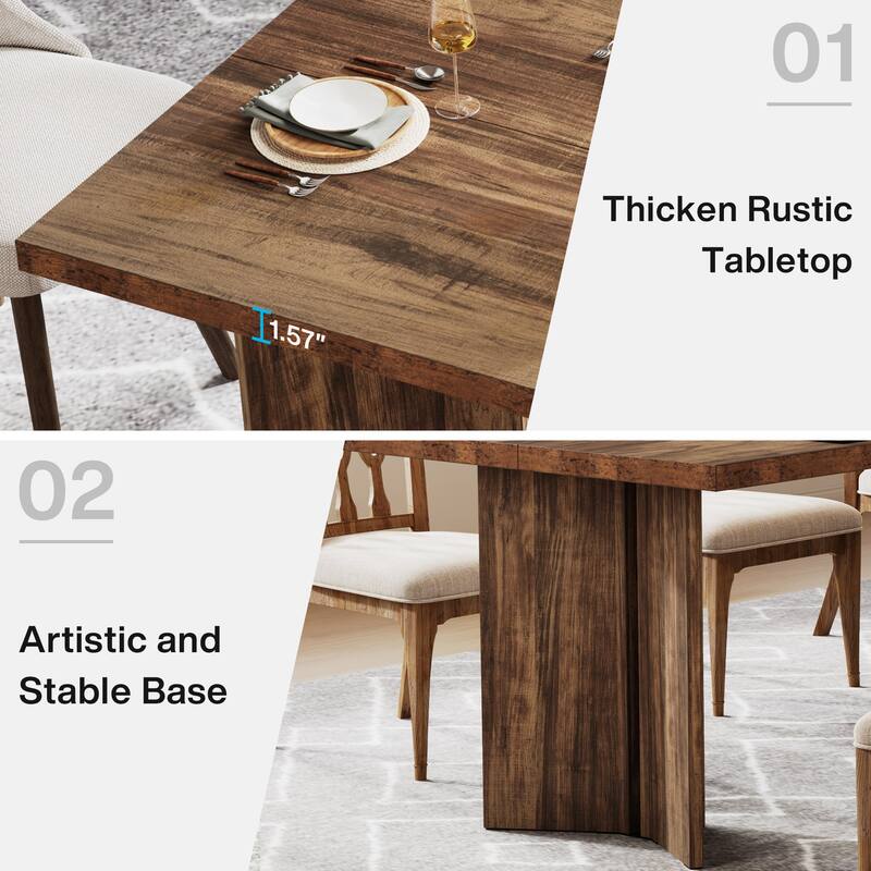 Farmhouse Wood Rectangular Dinner Dining Table for Kitchen Dining Room