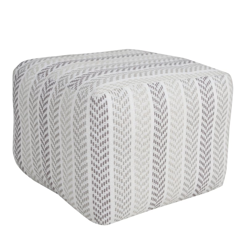 Stylish 18-inch Grey and White Chevron Pouf Ottoman for Home Decor - Grey-White