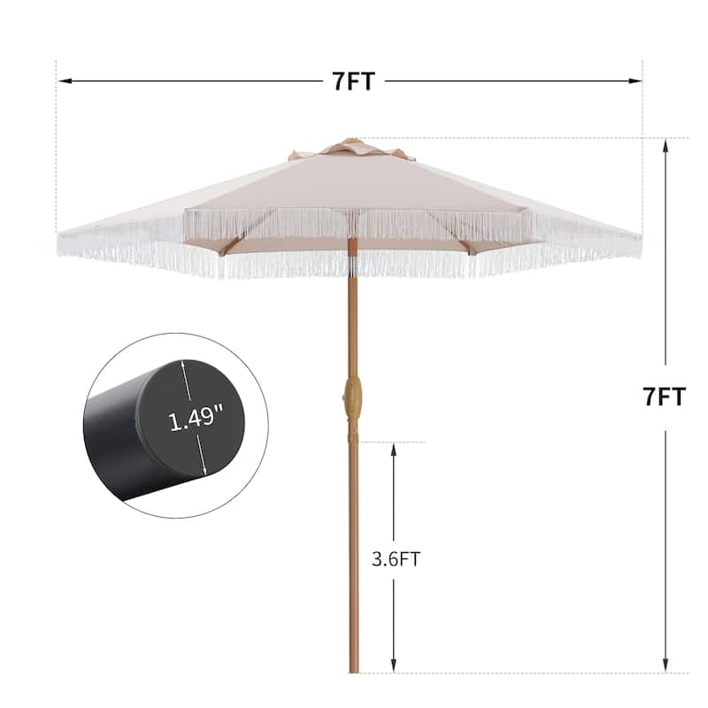 Ainfox 7FT Fringe Outdoor Patio Umbrella with Tilt Tassel Umbrella