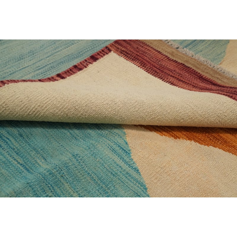 Hand Woven Oriental 100% Wool Carpet Southwestern Modern Multi-Colored Kilim Area Rug - 8' 10'' X 5' 9''