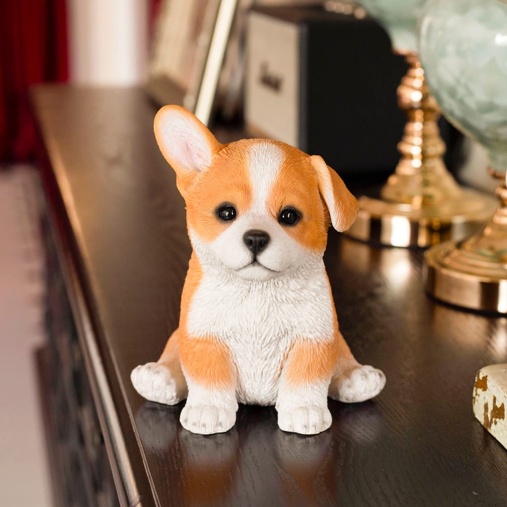 SoReal Yellow Corgi Decorative Puppy Figurine for Home & Garden Décor, Handpainted Polyresin Dog Statue