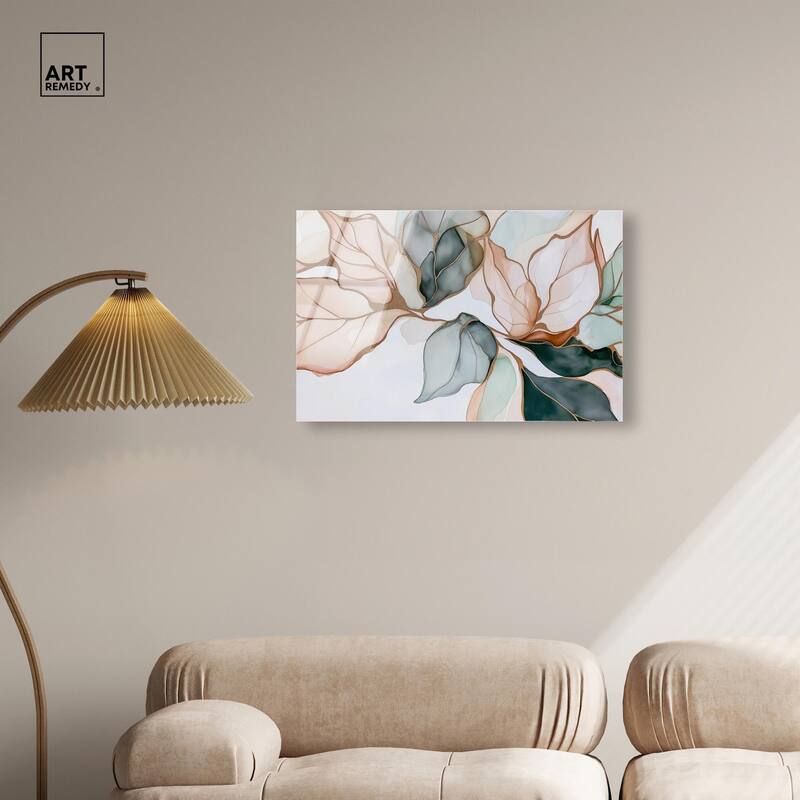 Golden Veined Leaves I Acrylic by Art Remedy, Ready to Hang