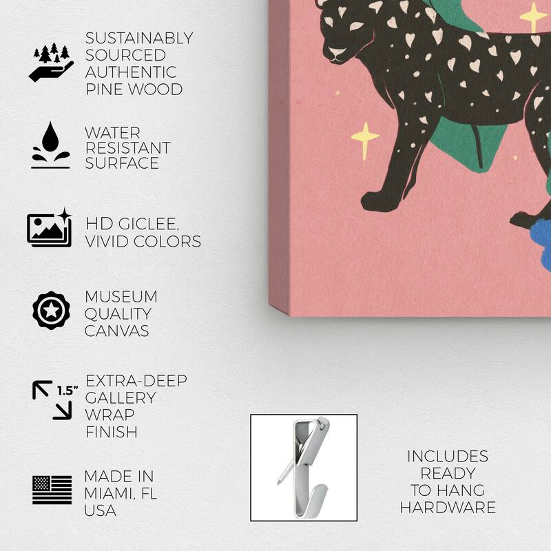 Wynwood Studio Canvas Animals Blush Lunar Feline Noir Pink and Light Yellow Modern & Contemporary Wall Art Canvas Print