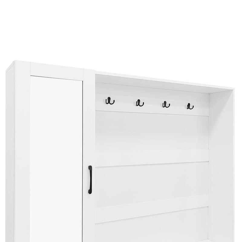 51.1"L Entryway Bench with Mirrored Cabinet Door