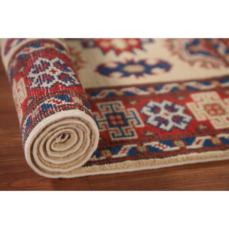 Geometric Kazak Accent Rug Handmade Oriental Wool Carpet - 2'9" x 4'1"