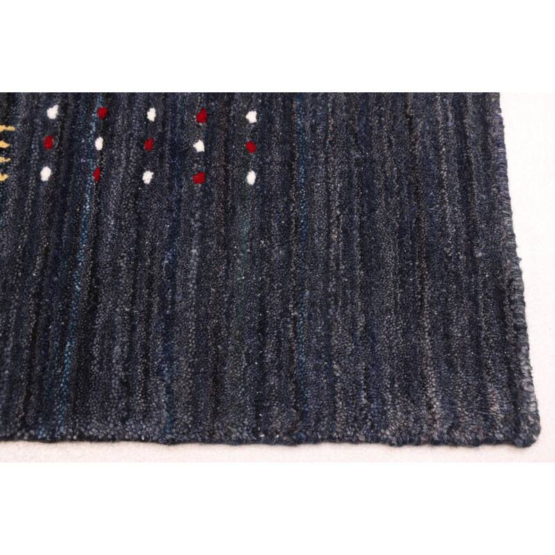 ECARPETGALLERY Hand Loomed Kashkuli Gabbeh Dark Navy Wool Rug - 4'10 x 7'9