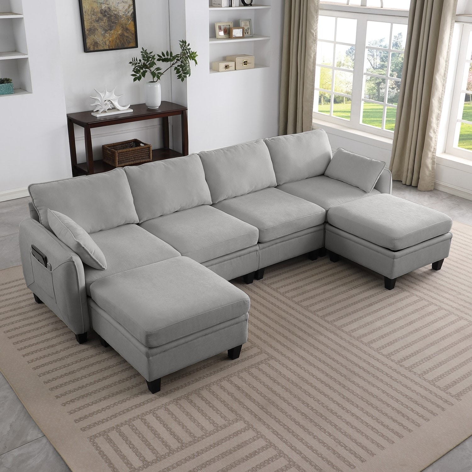 109.4" Chenille Sectional Sofa with Two Ottomans