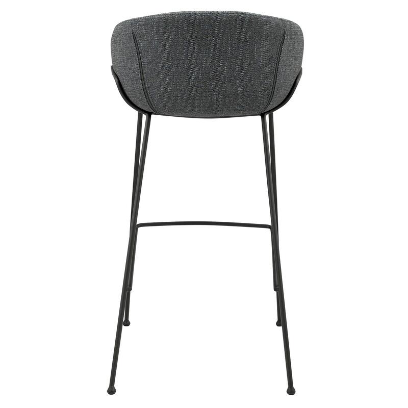 Zach Bar Stool In Gray-Blue Fabric and Matte Black Legs - Set of 2