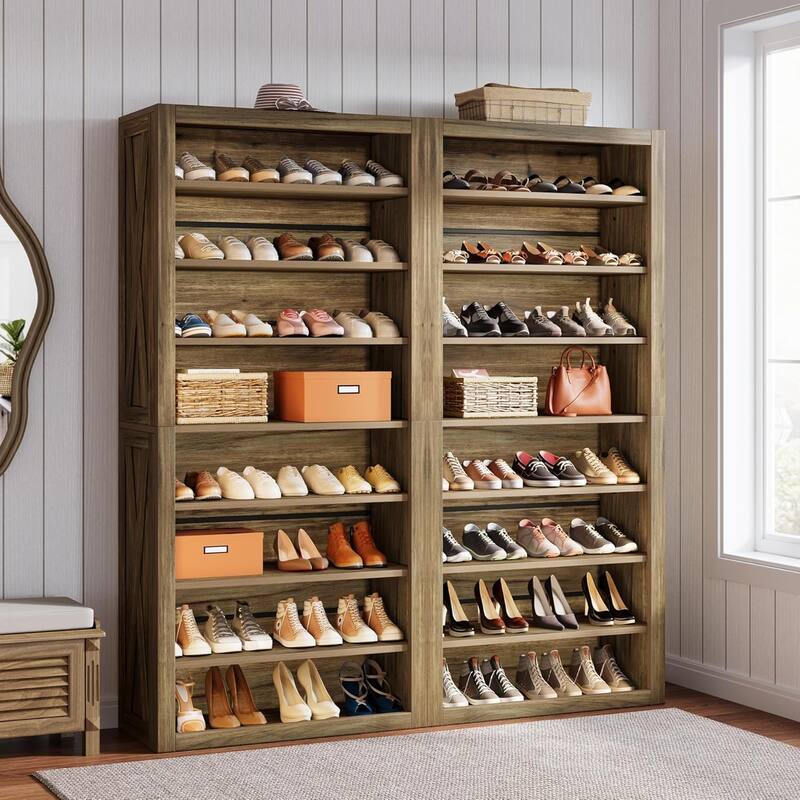 71 Inches Wood Shoe Cabinet with Adjustable Shelves, 8-Tier Shoe Storage Organizer for 32-36 Pairs of Shoes