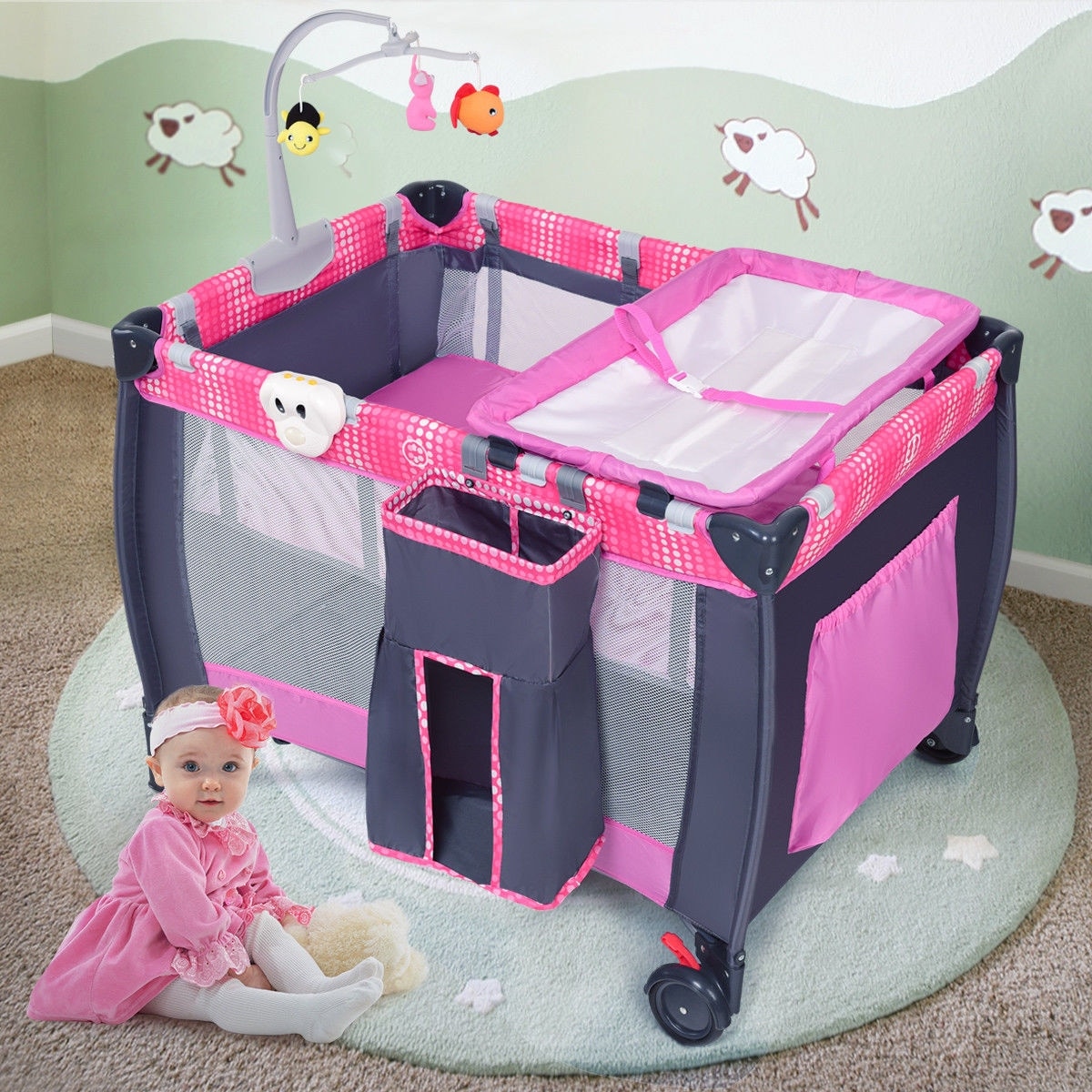 Shop Costway Foldable Travel Baby Playpen Crib Infant Bassinet Bed