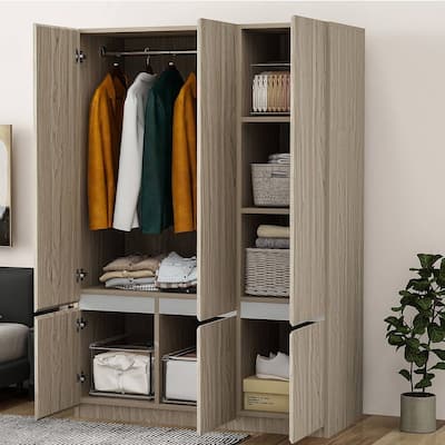 Bedroom 6 Door Wardrobe With Hanging Rail And Storage Compartments - 67'H