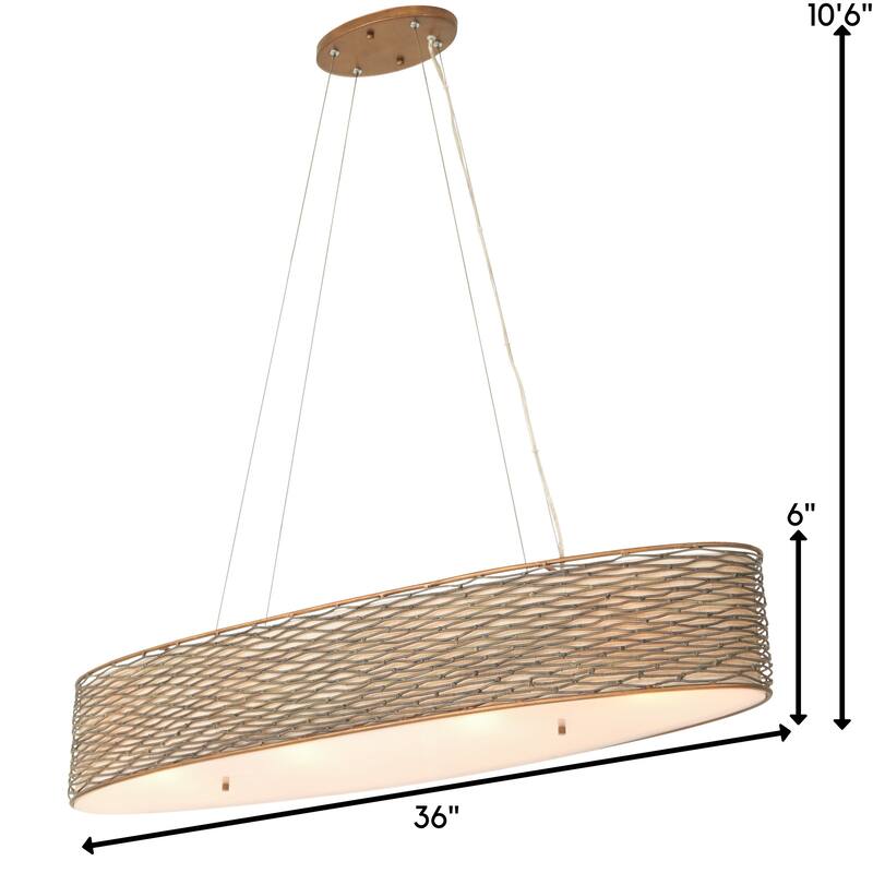 Varaluz Flow Oval Linear Pendant w/Fabric Shade - Hammered Ore - 6-Light - 36"W