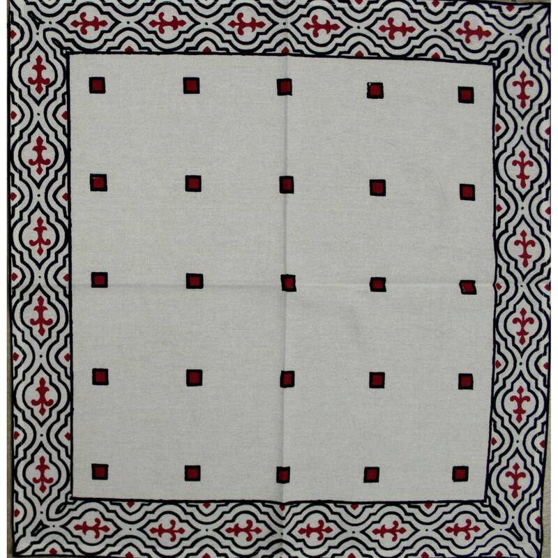 Cotton Premium French Country Geometric Tablecloth - 18 x 18 inches - Black Red