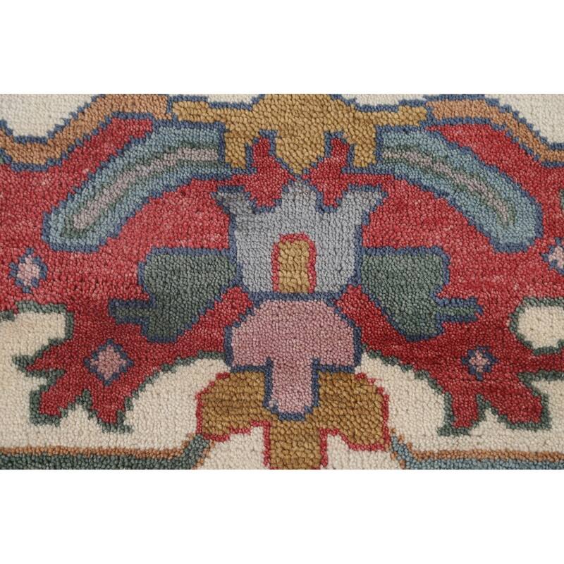 Floral Blue Oushak Oriental Area Rug Hand-Knotted Wool Carpet - 9'3" x 12'0"