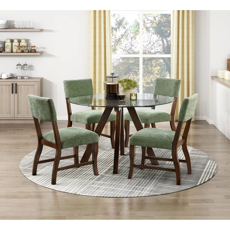 Contemporary Dining Side Chairs Set of 2, Chenille Fabric Upholstered Comfort Seat Back Wooden Furniture