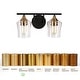 preview thumbnail 29 of 28, Modern Black Gold 2/3/4-Light Linear Bathroom Vanity Lights with Seeded Glass