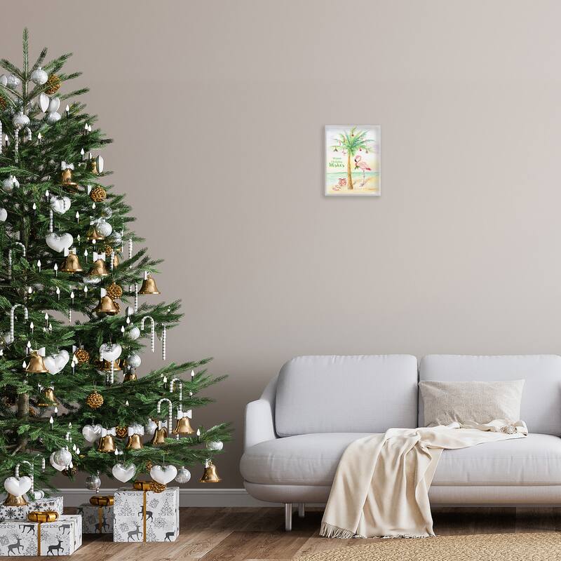 Stupell Tropical Flamingo Christmas Nautical Palm Tree Framed Wall Art - Multi-Color