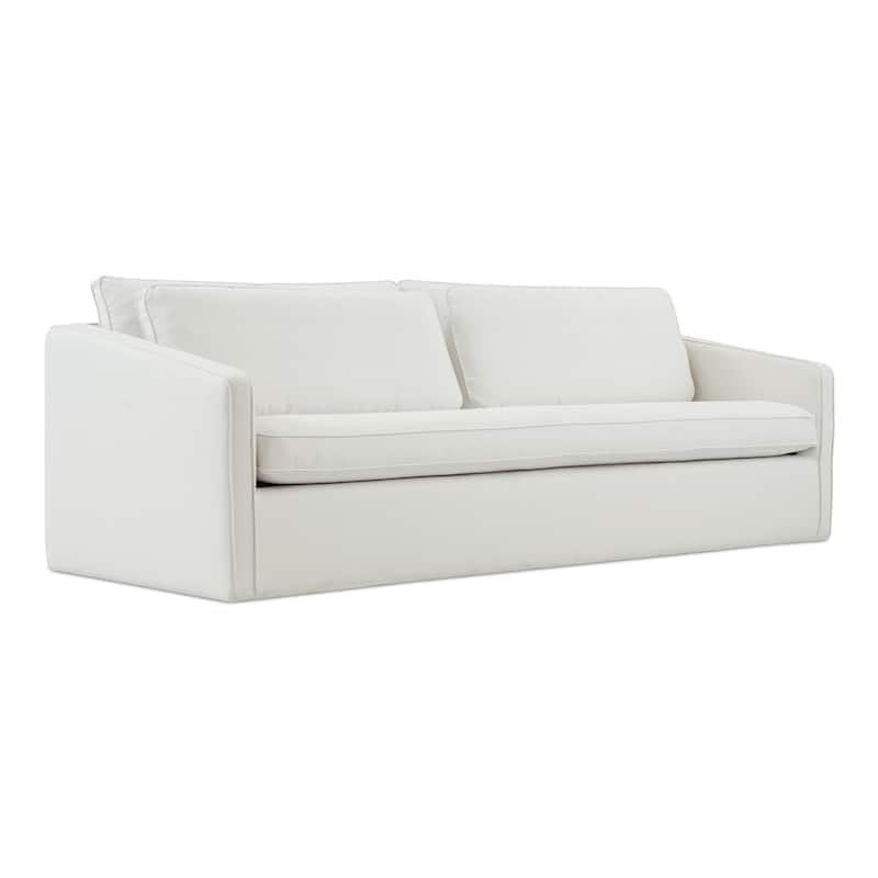 NADAAL STUDIOS Cyris Sofa, Minimalist Bench Form with Layered Cushions and Performance Upholstery, Ivory