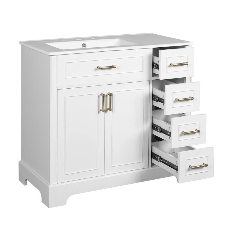 36" Bathroom Vanity with Ceramic Sink, 4 Soft-close Drawers, 1 Adjustable Shelf , Modern Design, Solid Wood Frame