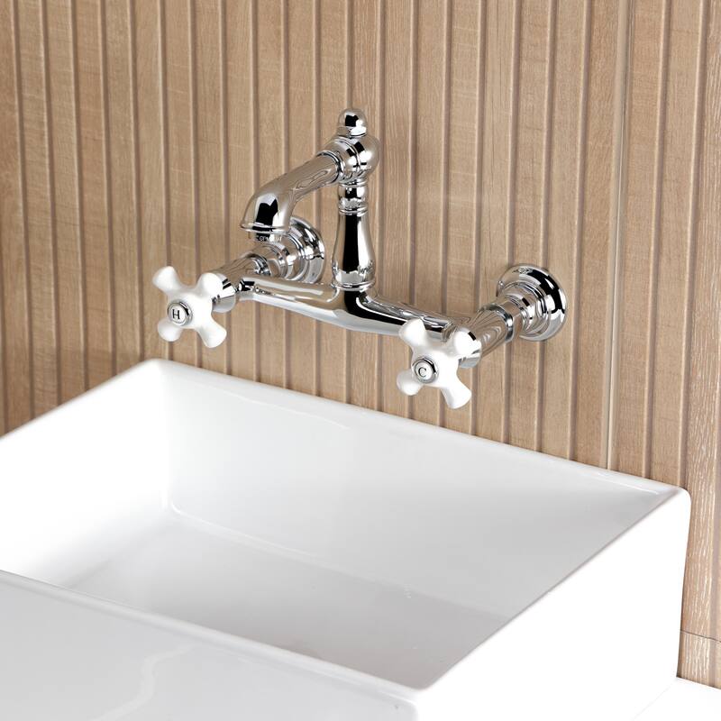 Kingston Brass English Country Two-Handle 2-Hole Wall Mount Bathroom Faucet