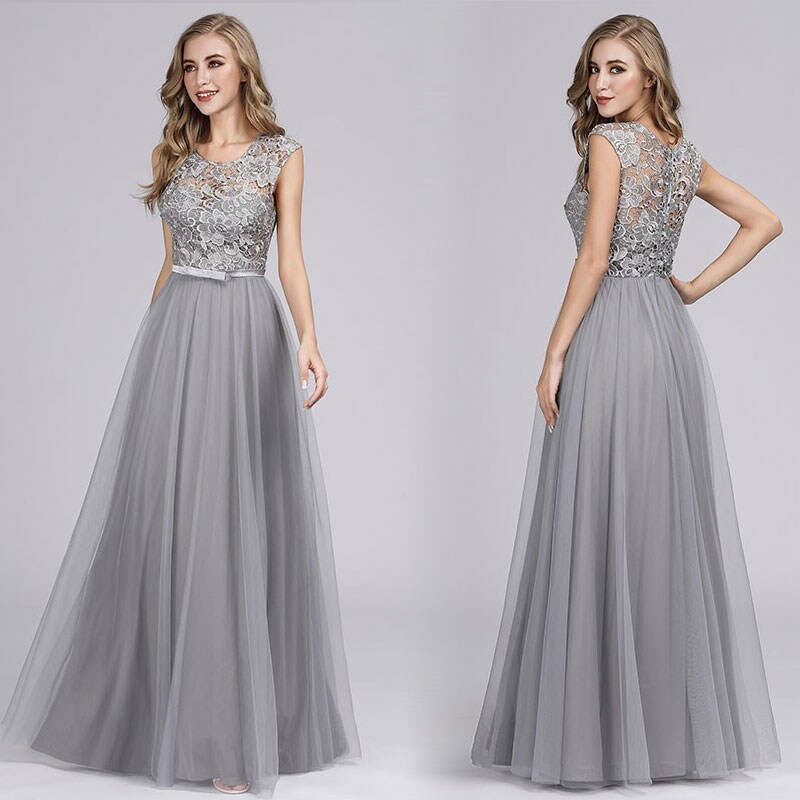 ever pretty lace cap sleeve evening gown