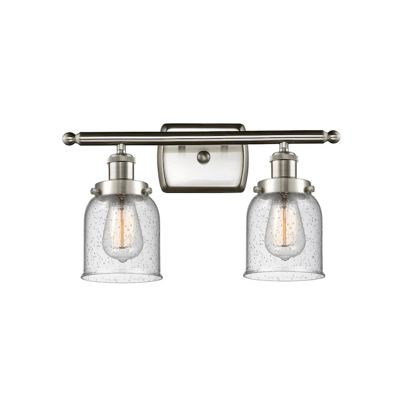 Innovations Lighting Small Bell 2 Light 16" Wide Vanity Light - Brushed Satin Nickel / Seedy