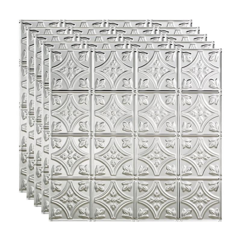FASÄDE Traditional Style 1 Decorative Vinyl 2ft x 2ft Lay in Ceiling Panel in Brushed Aluminum (5 Pack) - 5 Pack - Brushed Aluminum