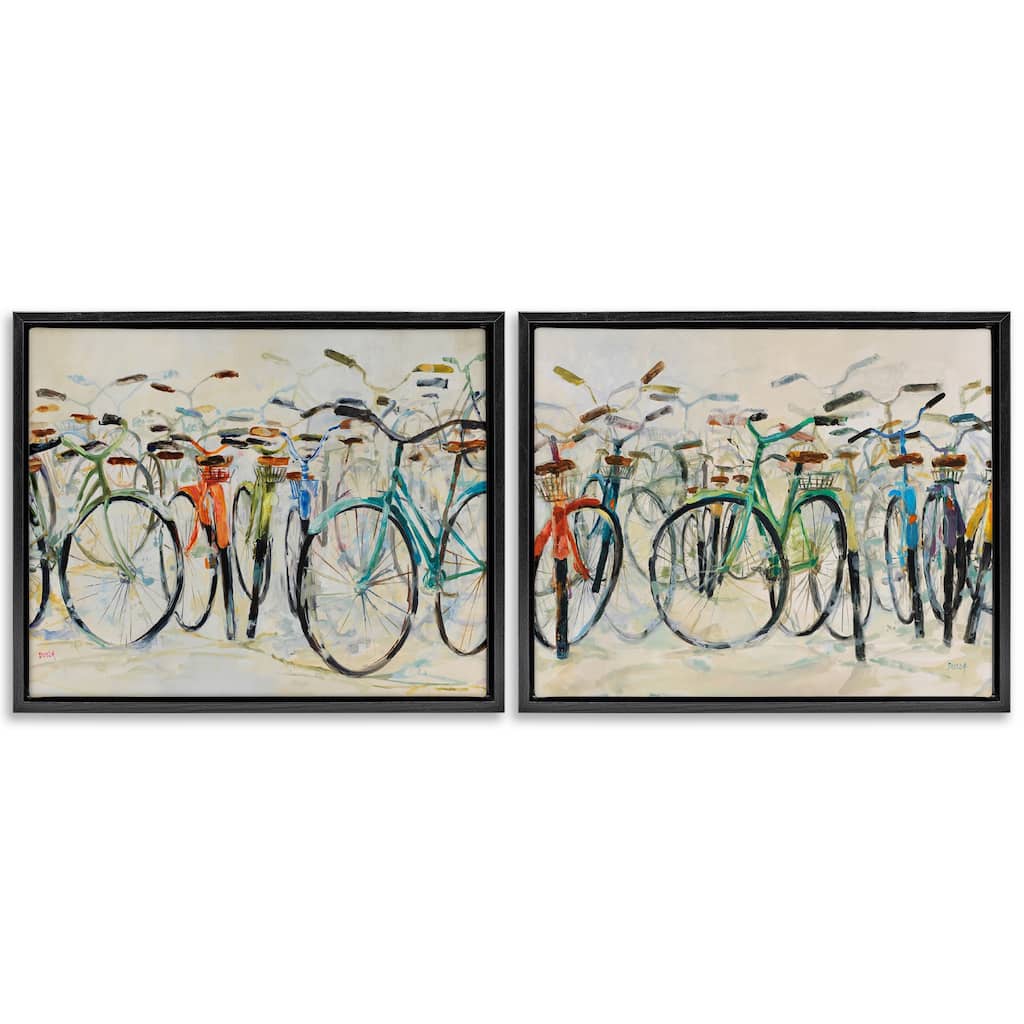 Stupell Dynamic Bicycles on Beige Framed Floater Canvas Wall Art Design By Dusza (Set of 2)