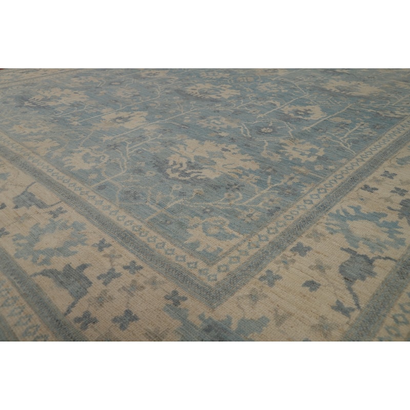 Transitional Blue Oushak Turkish Area Rug Hand-Knotted Wool Carpet - 8'0"x 9'10" - 8'0"x 9'10" - Blue