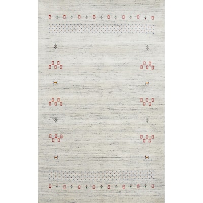 Hand Knotted Oriental 100% Wool Carpet Tribal Animal Pictorial Beige & Ivories Gabbeh Area Rug - 7' 7'' X 5' 3''