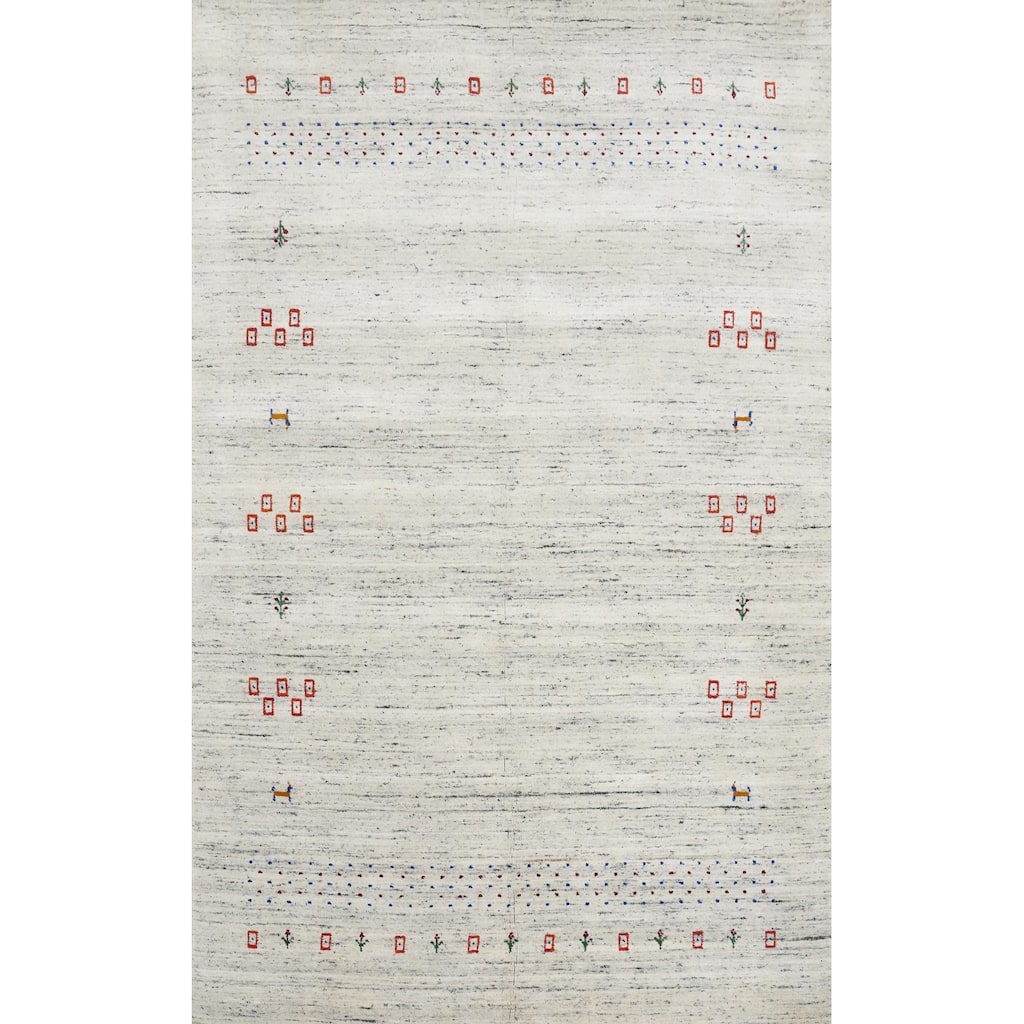 Hand Knotted Oriental 100% Wool Carpet Tribal Animal Pictorial Beige & Ivories Gabbeh Area Rug - 7' 7'' X 5' 3''