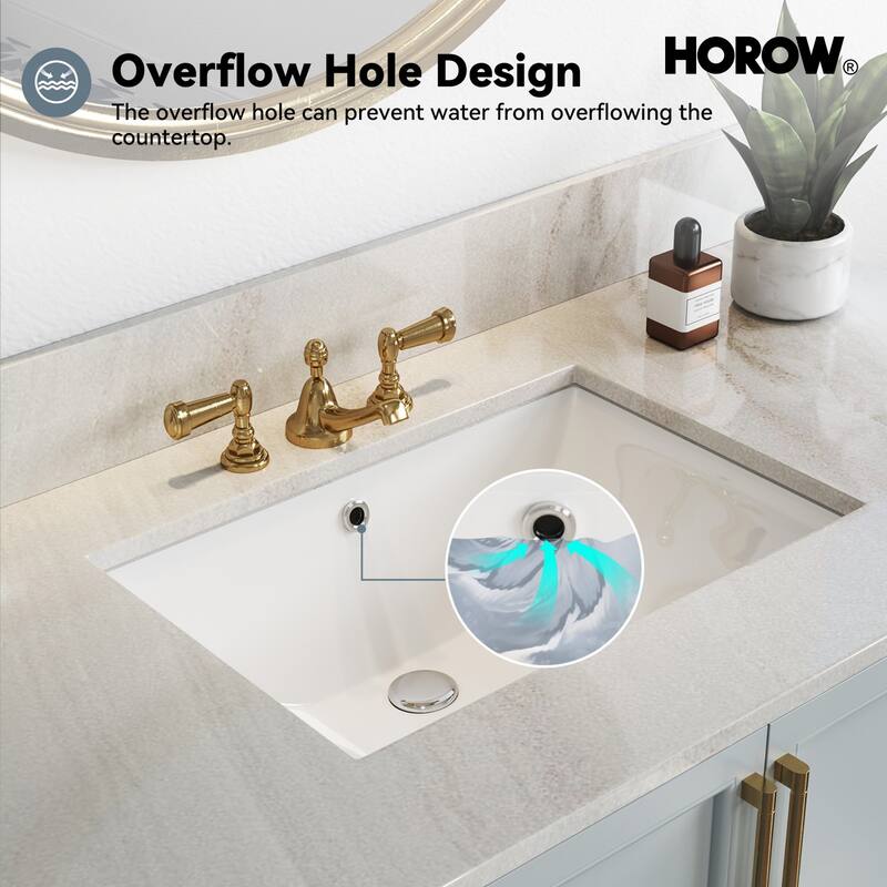 HOROW 23.6 in. Rectangular Undermount Glazed Ceramic Bathroom Sink in White with Integrated Overflow