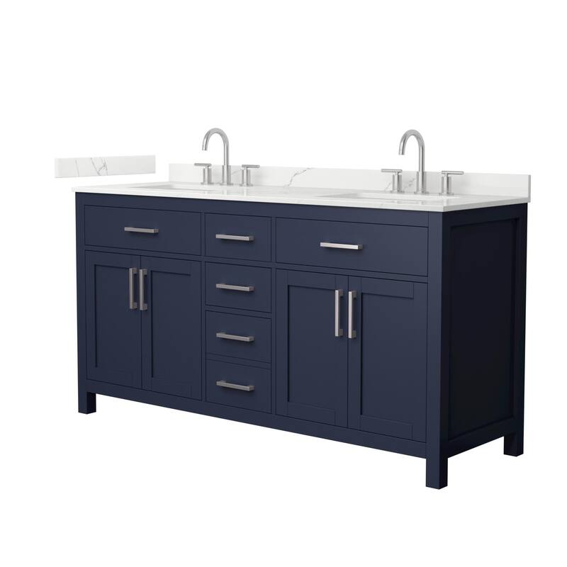 Wyndham Collection WCG2424-66D-QTZ-US3MXX Beckett 66" Free Standing - Dark Blue / Giotto Quartz Top / Brushed Nickel