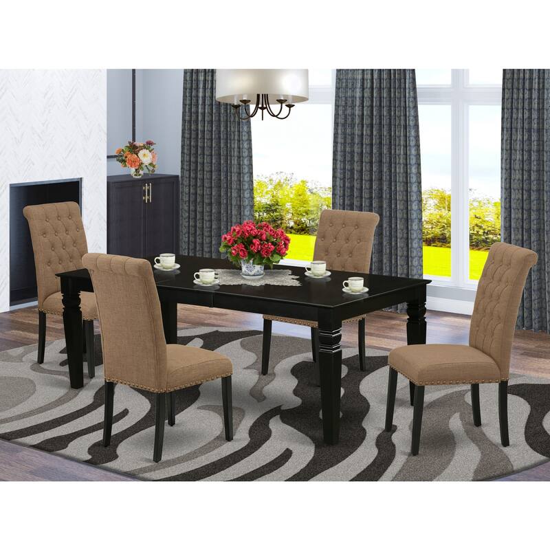5Pc Dining Set - Rectangle Table with Leaf & 4 Parsons Chairs - Black & Light Sable Finish - 84