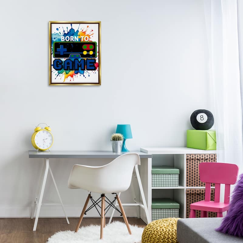 Stupell Born to Game Splash Framed Floater Canvas Wall Art Design By Kim Allen