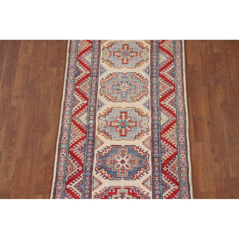 Kazak Runner Rug Hand-Knotted Wool Carpet - 2'5" x 15'2"