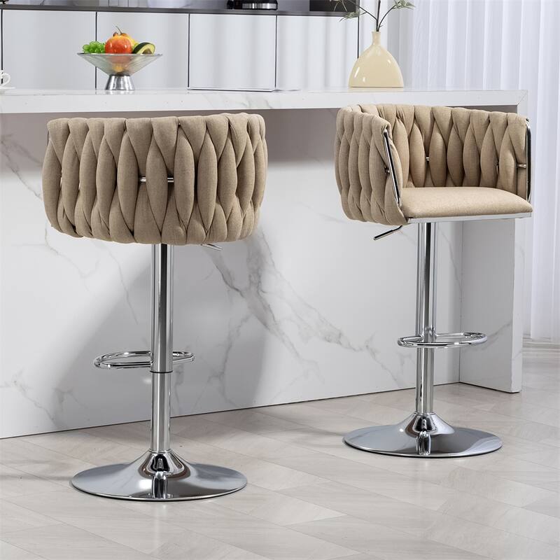 360°Fabric cover Swivel Bar Stools,Adjustable Counter Bar Chairs,2 PCS