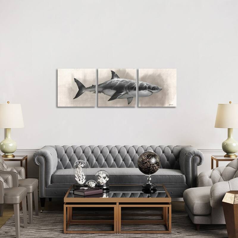 iCanvas "Great White Shark Drawing" by Steve Goad 3-Piece Canvas Wall Art Set - 20x60x1.5