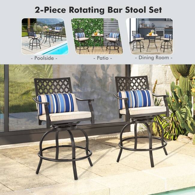 Set of 2 Outdoor Bar Height Chair with Soft Cushions - 27" x 23" x 43"(L x W x H)
